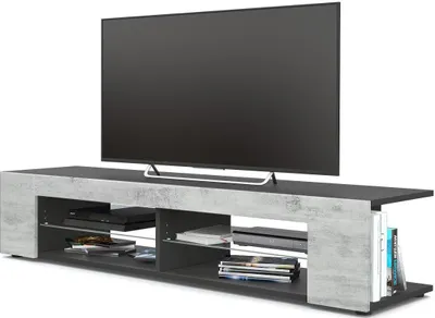 Produktbild von Vladon Lowboard Movie, TV-Kommode mit 4 offenen Fächern und Zierleisten, Schwarz matt/Beton Oxid-Optik (134 x 29 x 39 cm)
