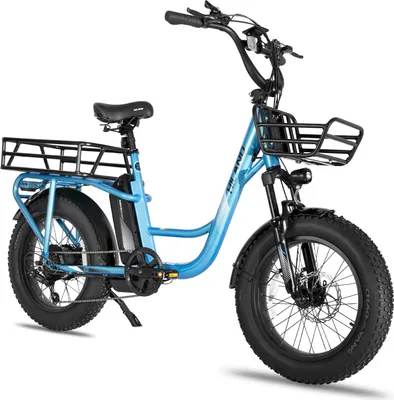 Produktbild von HILAND 20 Zoll Fat Tire Cargo EBike für Erwachsene, Leichter Aluminiumrahmen Elektrofahrrad, Shimano 7 Gänge mit Federgabel Ebike für Damen und Herren