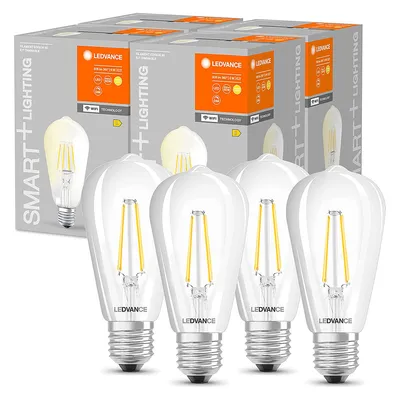 Produktbild von 4 x Ledvance LED Smart+ Filament Edison ST64 6W = 60W E27 klar 806lm warmweiß 2700K Dimmbar App Google Assistant WiFi