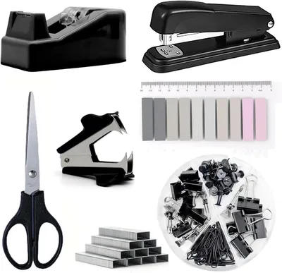 Produktbild von Bürobedarf Set, Schwarze Schreibtischaccessoires, Heftgerät, Klebebandspender, 6-teilig, für Büro
