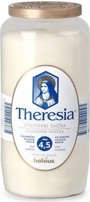 Obrázek produktu pro Bolsius Theresia - hřbitovní svíčka, olejový vklad 320 g,  100 h, s víčkem, bílá