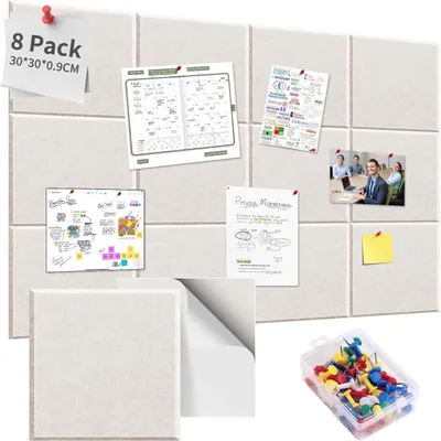 Obrázek produktu pro Filcová nástěnka, 8 kusů, rozměr 30x30 cm, barva světle hnědá (camel), 35 kolíků, vhodná do kanceláře