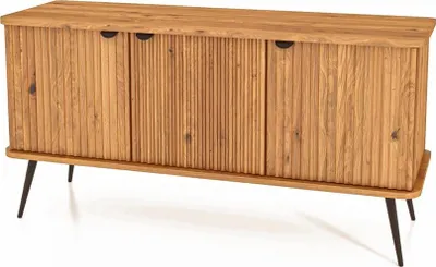 Produktbild von Kommode Tula Wildeiche massiv 144x46x72 mit 3 Türen Riffelfront Metallbeinen