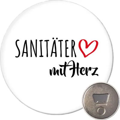 Produktbild von Huuraa Magnet Sanitäter mit Herz 59mm Kühlschrankmagnet rund Flaschenöffner Geschenkidee