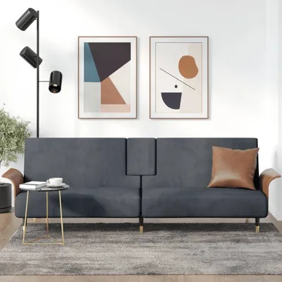 Produktbild von The Living Store Schlafsofa mit Getränkehaltern Dunkelgrau Samt