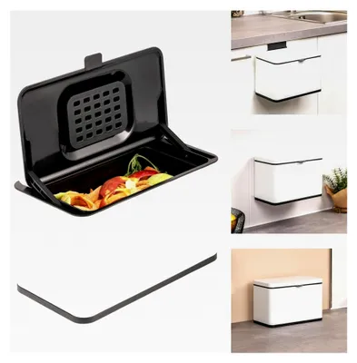 Produktbild von Biomülleimer 3L mit Geruchsfilter, zum Hängen, Stellen oder Kleben, Komposteimer, 3 Montagearten (Weiß)