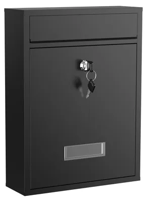 Produktbild von Wiltec Briefkasten schwarz V10 Postkasten mit Namensschild, großem Briefschlitz und 2 Schlüsseln Wandbriefkasten aus pulverbeschichtetem Stahl