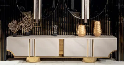 Produktbild von Sideboard Möbel Wohnzimmer Einfarbig Luxus Design Einrichtung metall Beige Holz