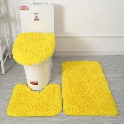 Produktbild von Famanu Badmatten Set 3-teilig - Weiche, Antirutsch Badezimmerteppiche mit Toilettenteppich und Deckelbezug