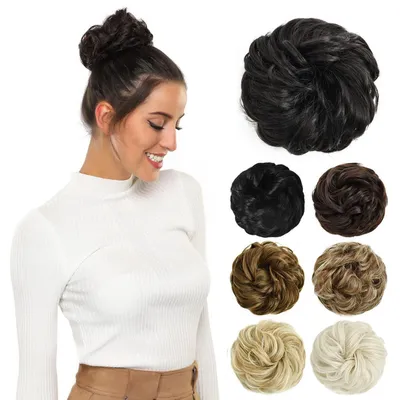 Obrázek produktu pro Dutt na vlasy s gumičkou, ideální pro vytvoření nedbale upraveného účesu "messy bun" nebo culíku. Prodlužuje vlasy, váha 45g, barva: tmavě hnědá