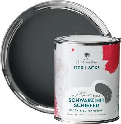 Produktbild von MissPompadour seidenmatte Möbelfarbe Innen & Außen 1L Schwarz mit Schiefer, hochdeckende Farbe für Holz, Metall, Kunststoff - Holzfarbe, Holzlack