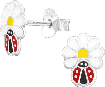 Produktbild von Marienkäfer Ohrringe Kinder: Blumen Ohrstecker Silber 925