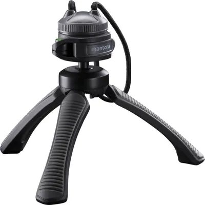 Produktbild von Mantona Kaleido Gaia Stativ deep grey - 170 x 54 x 54 mm / Traglast max. 2,5 kg - kompaktes 3-Bein-Stativ, 360° Kugelkopf, 1/4" Anschluss, Wasserwaage, Schlaufe - Fotografie Studio