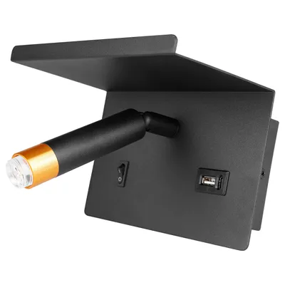 Produktbild von MasterLED Wandlampe - G9 - Schwarz Gold - mit USB-Anschluss & Ablage - praktisch & elegant für Schlafzimmer & Nachttisch