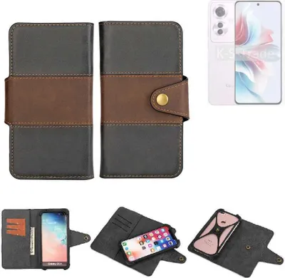 Produktbild von K-S-Trade Handyhülle Schutzhülle Hülle Bookstyle Wallet-Case kompatibel mit Oppo Reno11 F 5G Bumper Rundumschutz schwarz-braun 1x