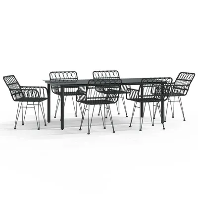 Produktbild von vidaXL 7-tlg. Garten-Essgruppe Schwarz Poly Rattan