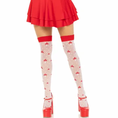 Image de Leg Avenue - Chaussettes Hautes Champignon Rouge/Blanc