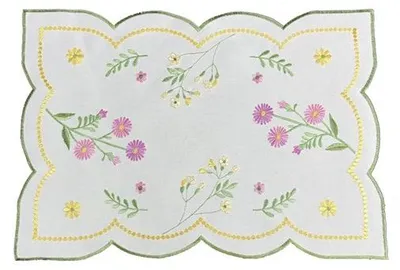 Produktbild von Tischdecke, quadratische Serviette, bestickt, Wiese, Blumen 30x40 032