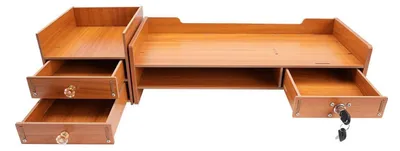 Obrázek produktu pro Stojan na monitor z dřeva se zásuvkami, stolní podstavec, držák monitoru, organizér