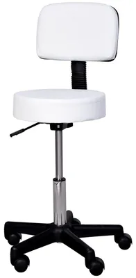 Produktbild von Arbeitshocker Rollhocker Drehhocker höhenverstellbar mit Lehne, Büro, Weiß, Φ35 x H72-84 cm