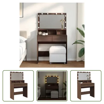 Produktbild von The Living Store Schminktisch mit LED Braun Eichen-Optik 80x41x134,5 cm