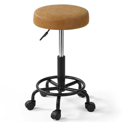 Produktbild von Drehhocker, Rollhocker, höhenverstellbar, Arbeitshocker Drehstuhl, Praxishocker Kosmetikhocker ,Bürohocker mit Rollen, 360°, Braun