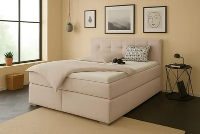 Produktbild von Boxspringbett TOM-OM 120 x 200 cm mit gepolstertem Kopfteil. Farbe: Beige