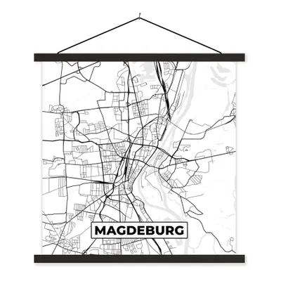 Produktbild von MuchoWow® Textilposter Karte - Magdeburg - Stadtplan 120x120 cm mit schwarzem Rahmen - Aufhängungsset