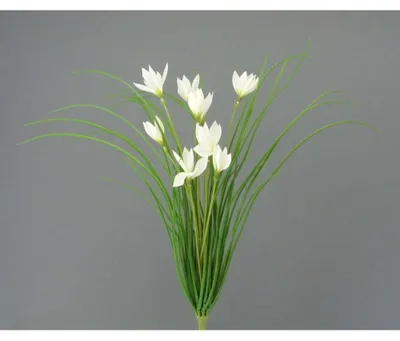 Produktbild von Kunstpflanze GRAS-WILDKROKUSBUSCH mit 9 Krokus-Blüten. Ca 43cm. WEISS