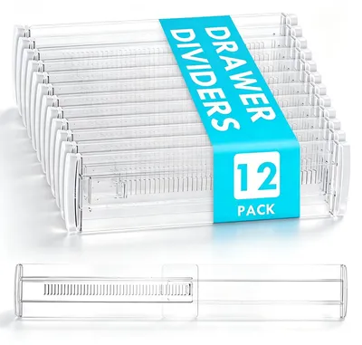 12er-Set verstellbare Schubladenteiler, transparent, 28,5–50,5 cm