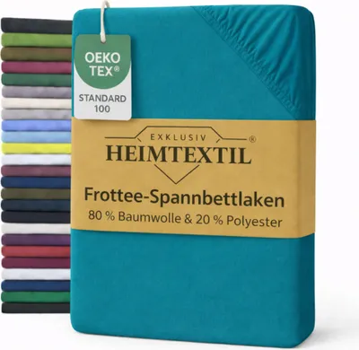 Produktbild von EXKLUSIV HEIMTEXTIL Frottee Spannbettlaken 140 - 160 x 200 cm Petrol 80% Baumwolle 20% Polyester    Bed-Sheet Bettlaken Spannbetttuch Topper Leinentuch