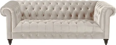 Obrázek produktu pro Chesterfield béžová sametová pohovka čalouněný nábytek pohovka s knoflíky třímístná