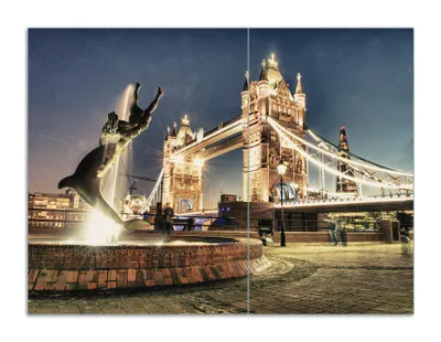 Produktbild von Wallario Herdabdeckplatte aus Glas, Größe 70 x 52 cm 2-teilig, Motiv London - Tower Bridge bei Nacht