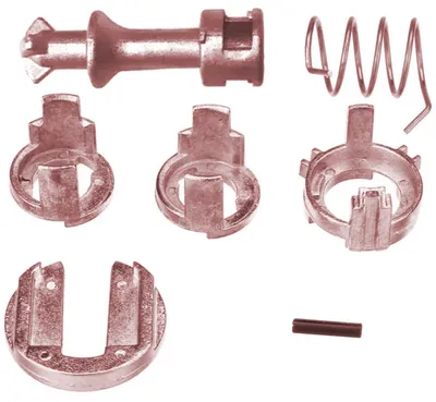 Zdjęcie produktu dla Zestaw naprawczy zamka drzwiowego Techstar z cylindrem do drzwi przednich, kompatybilny z BMW X5 E53, X3 E83, lewy lub prawy, metalowy, 7 elementów, zamiennik OE 51217035421