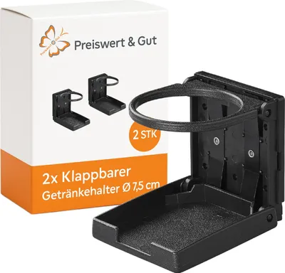 Produktbild von 2x Getränkehalter Auto und Flaschenhalter Becherhalter passt für Flaschen bis Ø 7,5 cm Getränkedosen Aufgeklappt 9x9x9cm