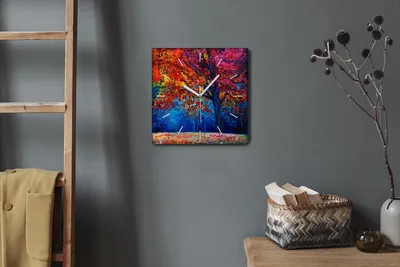 Produktbild von Coloray Hodiny Unikátní 30x30 cm  Tiché hodiny Pro obývací pokoj a kuchyň Nástěnné hodiny Plátno Bílé ručičky hodin - Lesní listy