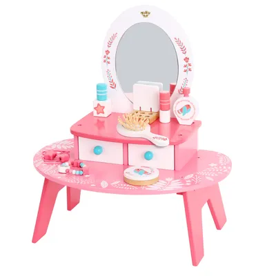 Obrázek produktu pro Tooky Toy růžový dřevěný make-up toaletní stolek se zrcadlem