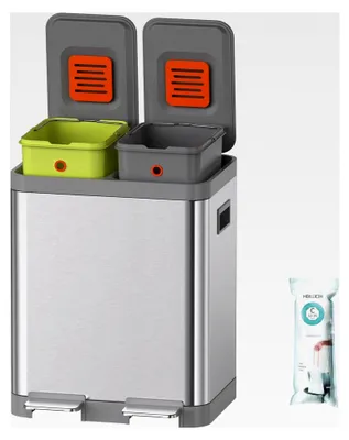 Produktbild von Mülleimer für die Küche, Mülleimer mit 2 Fächern, Mülleimer mit Deckel, Abfalleimer aus Edelstahl, herausnehmbare Inneneimer, für Zuhause und Büro (15 + 15L Silber)