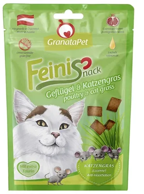 Produktbild von GranataPet FeiniSnack Geflügel & "Katzengrass", Snacks, Katze, Adult, Geflügel, 50 g, Zuckerfrei
