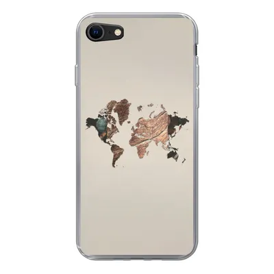Produktbild von MuchoWow® Handyhülle Schutzhülle Hülle für iPhone 7 Weltkarte - Holz - Braun Silikon Softcase Handy Hülle - Kartenhalter