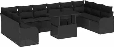 Obrázek produktu pro vidaXL Zahradní set křesel a stolů, 11 kusů, černá barva, polyratan