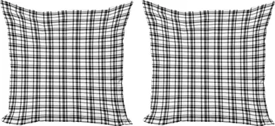 Produktbild von ABAKUHAUS Plaid Kissenbezug Set (2Stück), Schwarzweiss-Tartan-Muster-grafisches Gitter-Kunst-Design mit traditionellen Einflüssen, 60 x 60 cm, Weiß Schwarz