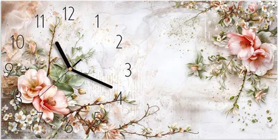 Produktbild von Wanduhr aus Glas mit Motiv Blumenarrangement- 60 x 30 cm - inkl. Aufhängesystem