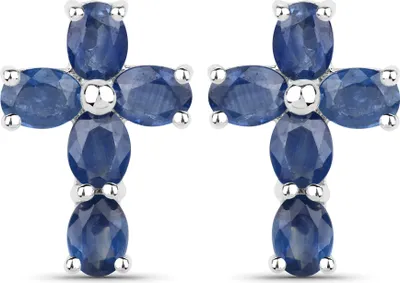 Produktbild von Vira Jewels Ohrringe Silber 925 rhodiniert Kreuz-Motiv mit echten Saphir-Steinen