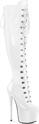 Produktbild von JUBILANT-3012 Pleaser Damen Stretch High Heels Plateauoverkneestiefel weiß Lack