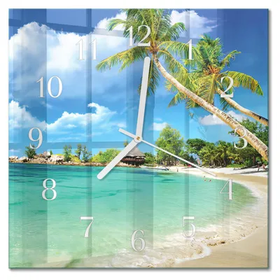 Produktbild von Tulup Glasuhr Wanduhr Küchenuhr Echt-Glas 30x30 cm Modern Dekorativ Geräuschlos Weiße Zeiger - Strandpalmen