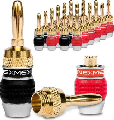 Produktbild von Bananenstecker 28 Stück NEXMEX High End 24K vergoldet Stecker für Kabel bis 6mm²