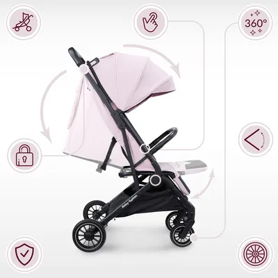 Obrázok produktu pre Kočík Moby-System LENA PINK PRO s funkciou kufra – ľahký 6,7 kg, systém skladania jednou rukou, EVA kolesá s odpružením, do 22 kg, 6–48 mesiacov