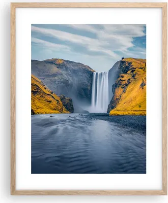 Produktbild von Gerahmtes Poster - Rahmen in heller Eiche - Wasserfall Berge Skogafoss - 40x50 cm - Wand Bild - Wanddeko - Wandbilder - Kunstposter - Wandposter - Bilderrahmen - Bilder - Kunstdruck - P2NPA40x50-5180