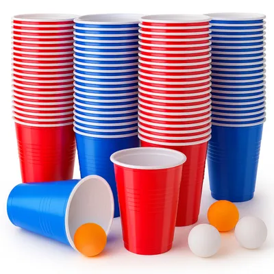 Immagine prodotto di Bicchieri di plastica da 500 ml, confezione da 100 pezzi, colore rosso e blu, ideali per feste